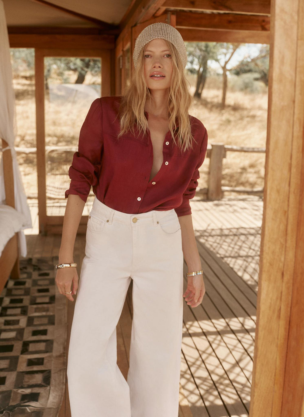 Burgundy Linen Blend Shirt