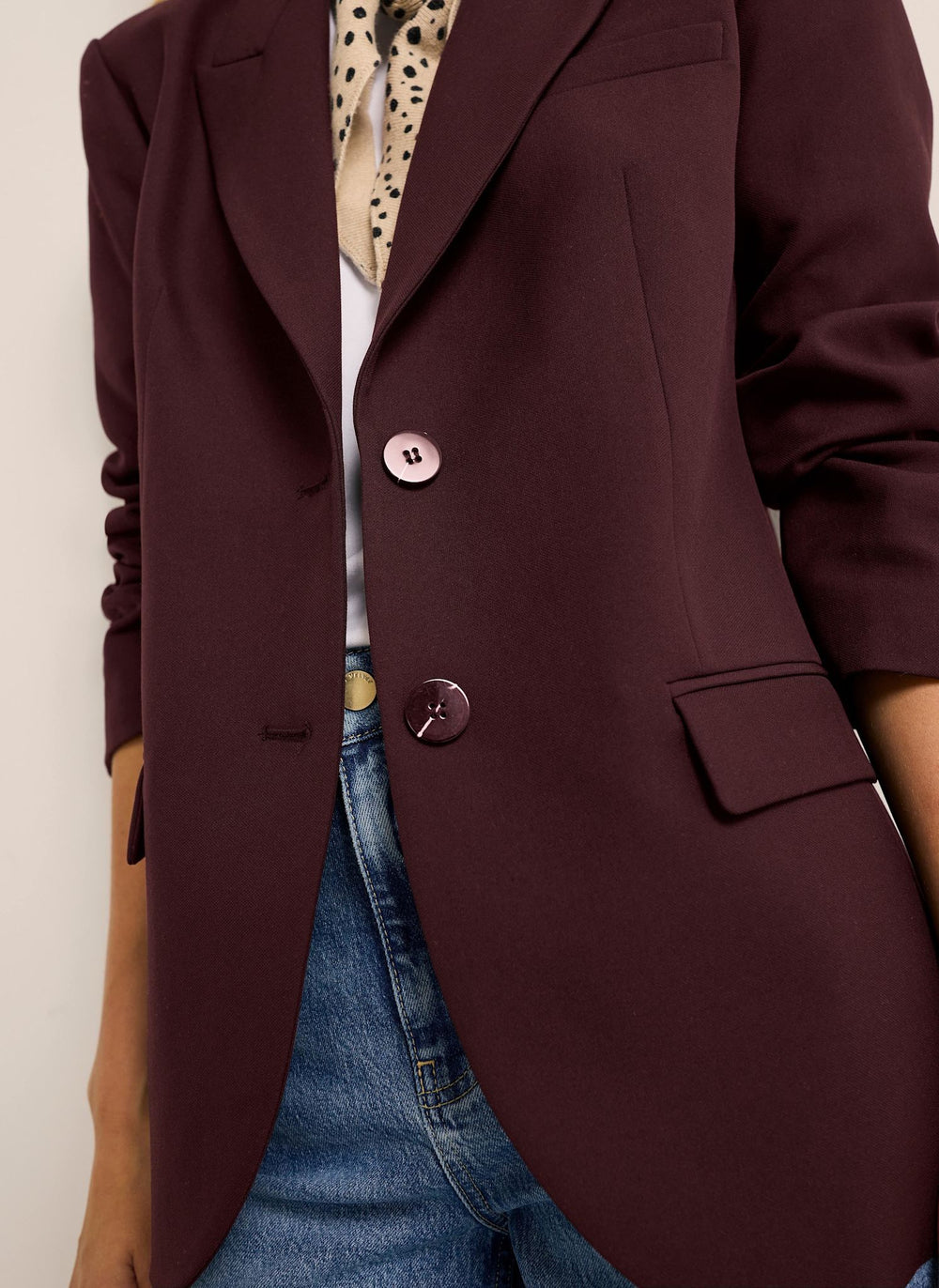 Burgundy Single Breasted Minimal Blazer
