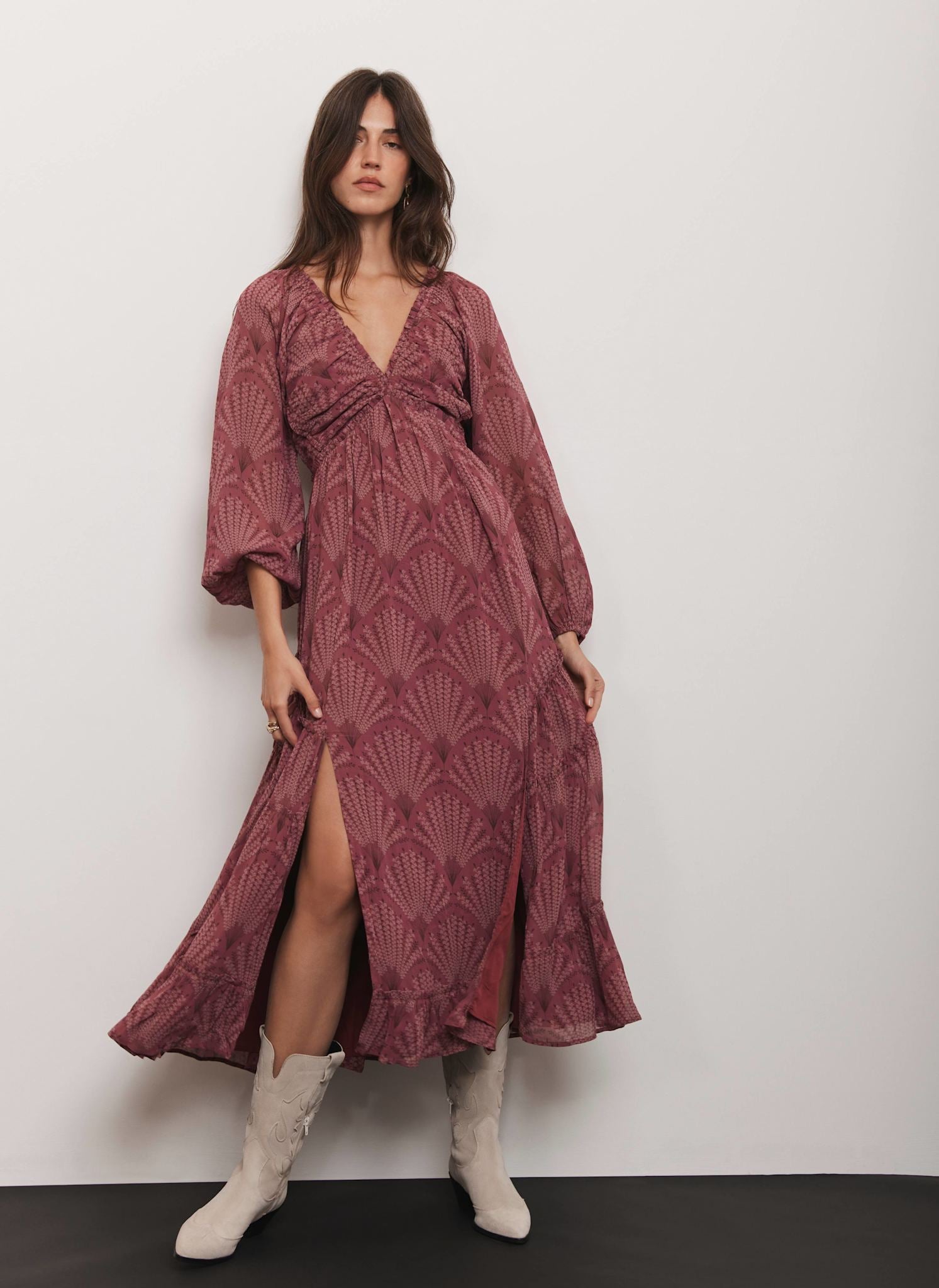 Burgundy Floral Print Midi Dress – Mint Velvet