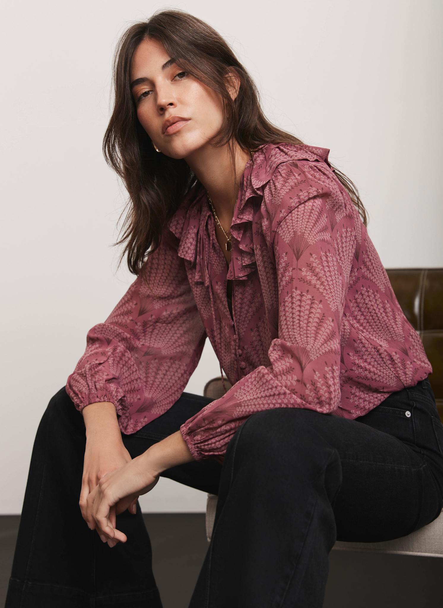 Burgundy Floral Print Blouse