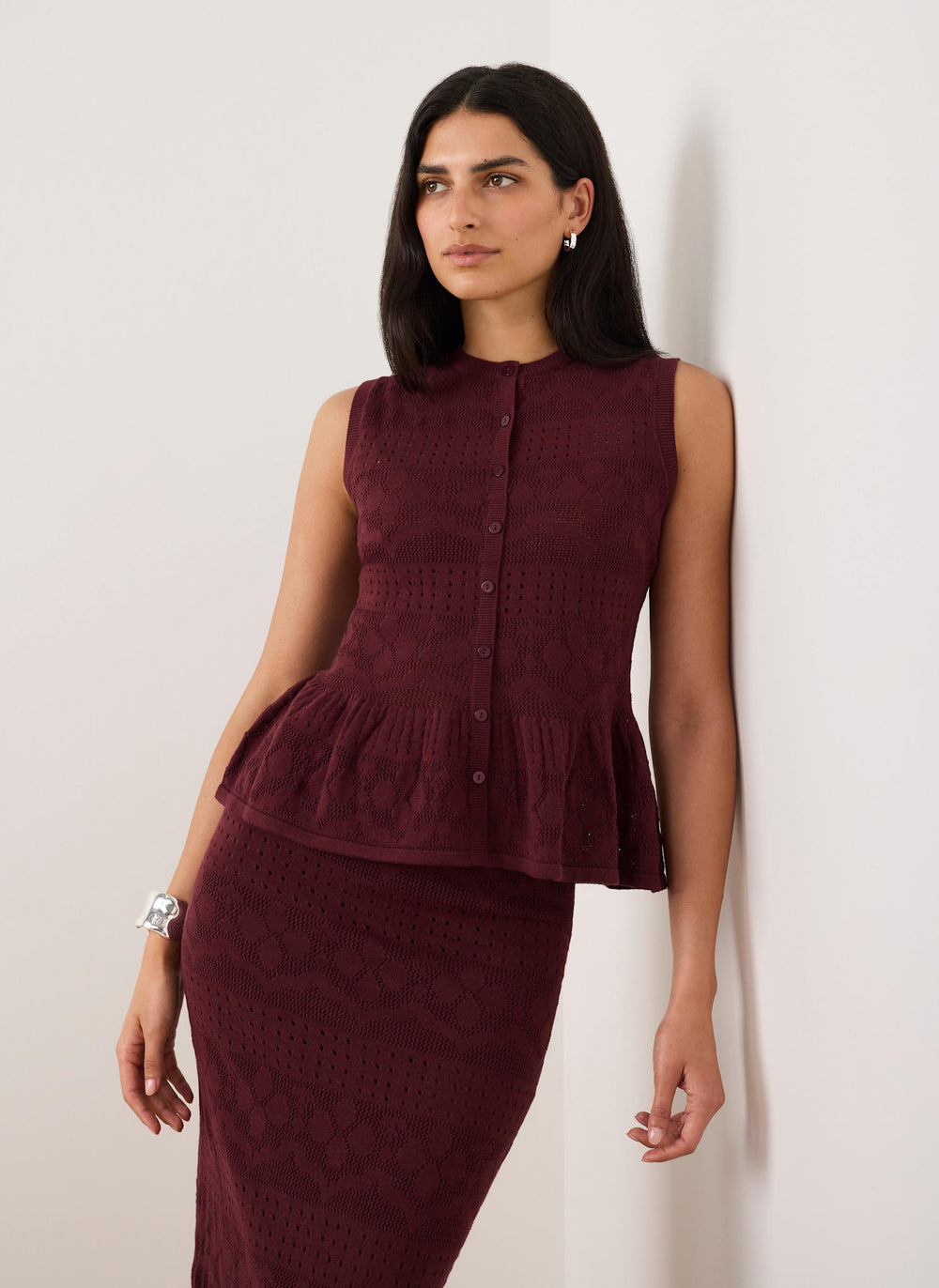 Burgundy Peplum Knit Top