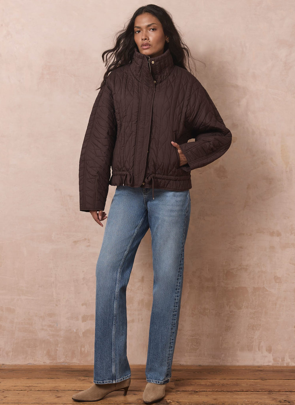 Brown Quilted Peplum Jacket