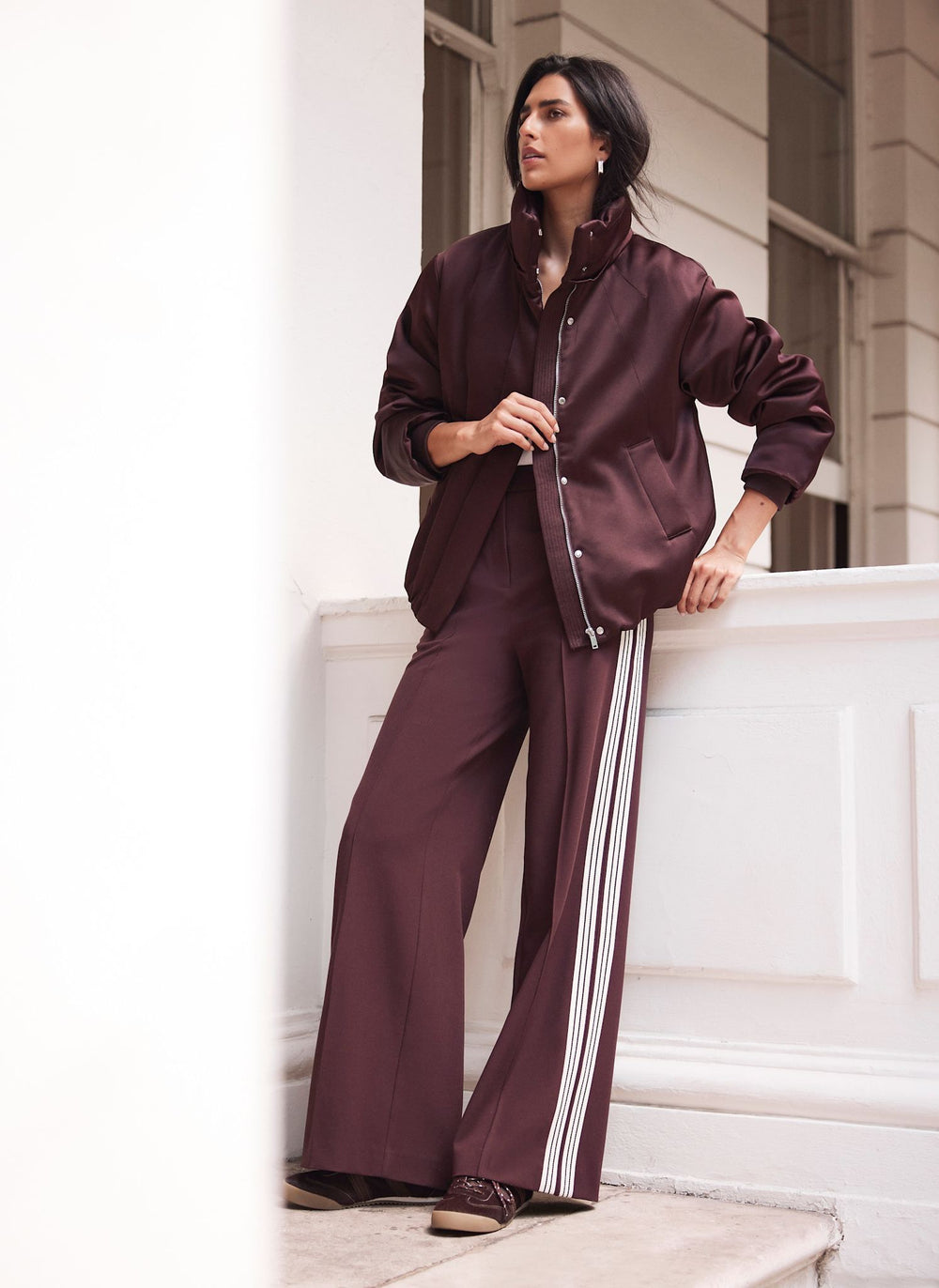 Burgundy Satin Bomber Jacket