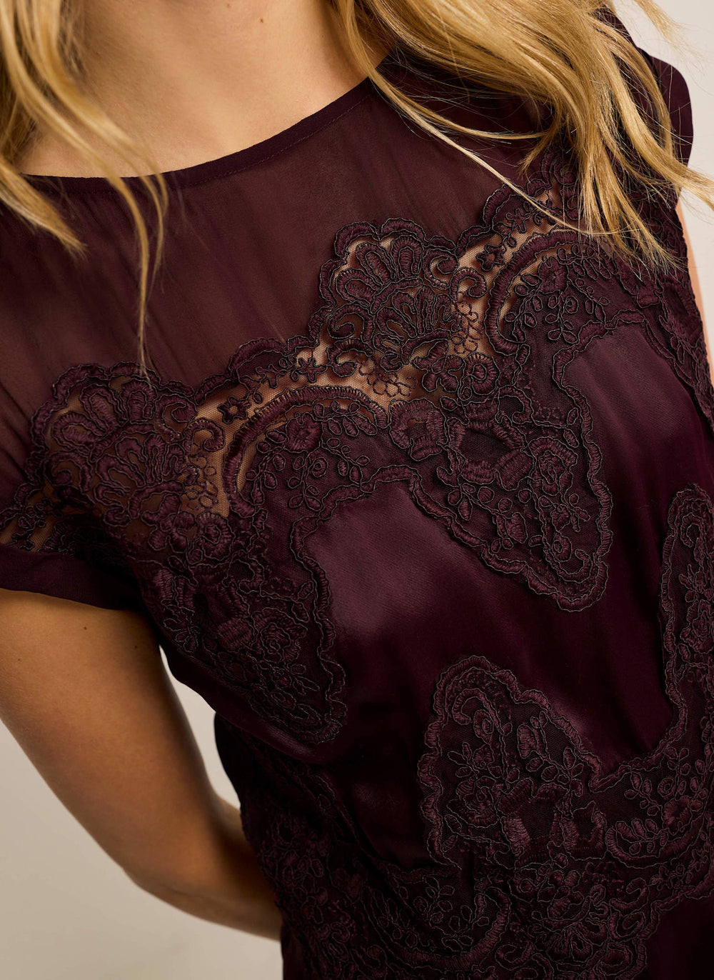 Burgundy Satin Lace Detail Top