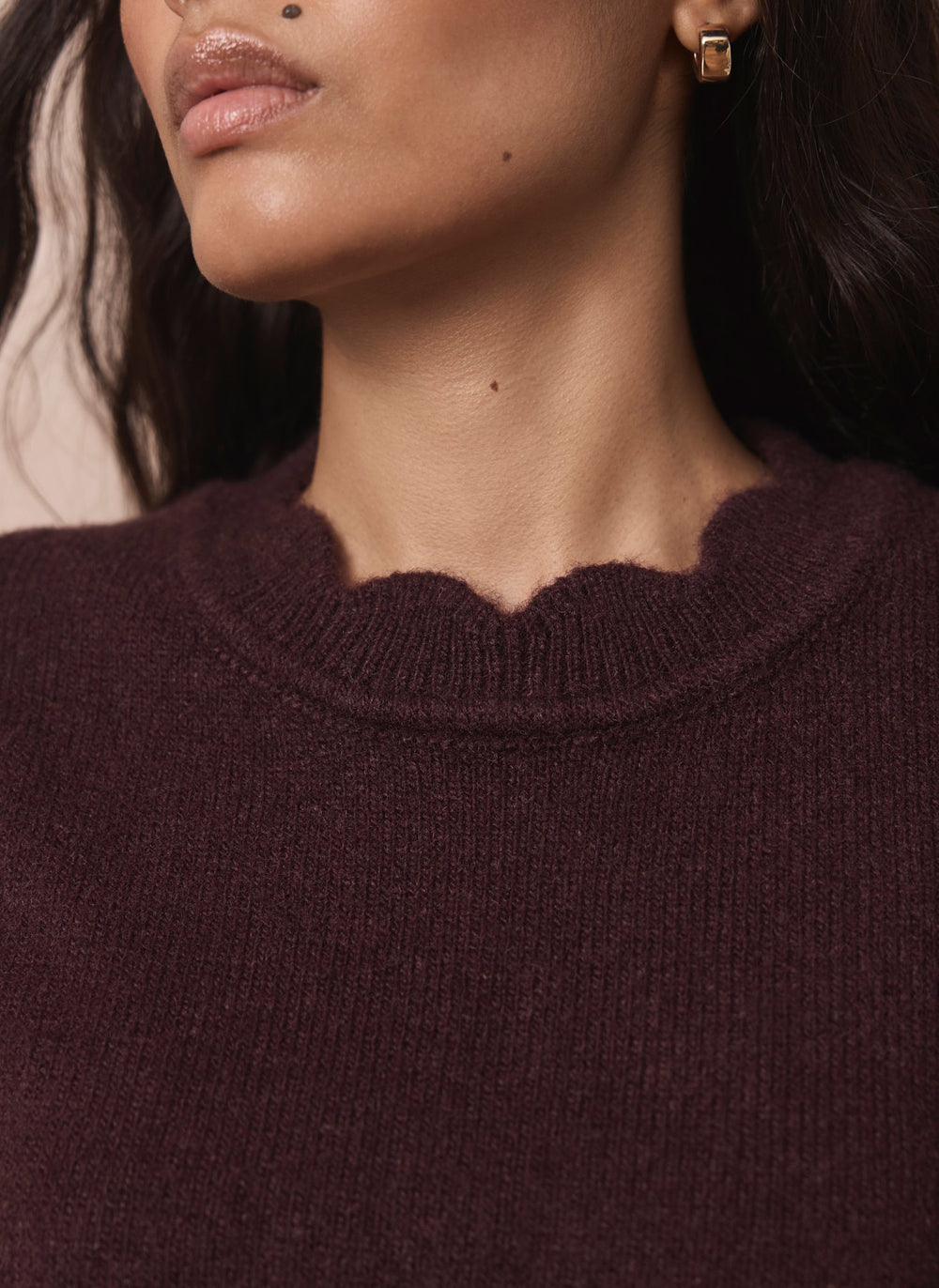 Burgundy Scallop Trim Knit Top