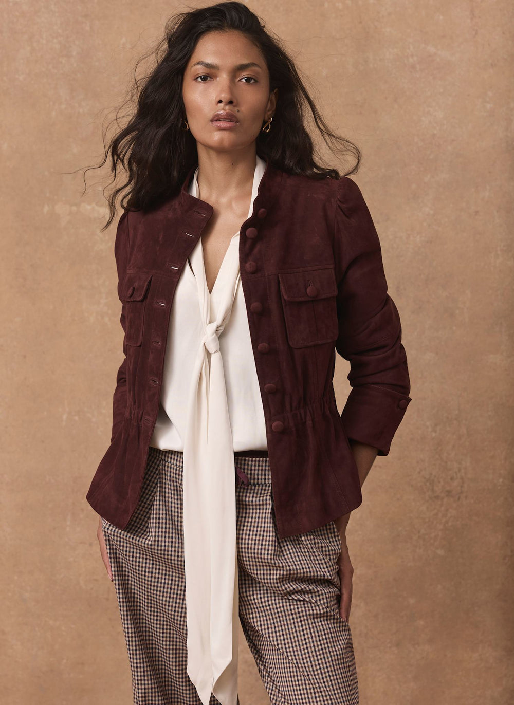 Burgundy Suede Peplum Jacket