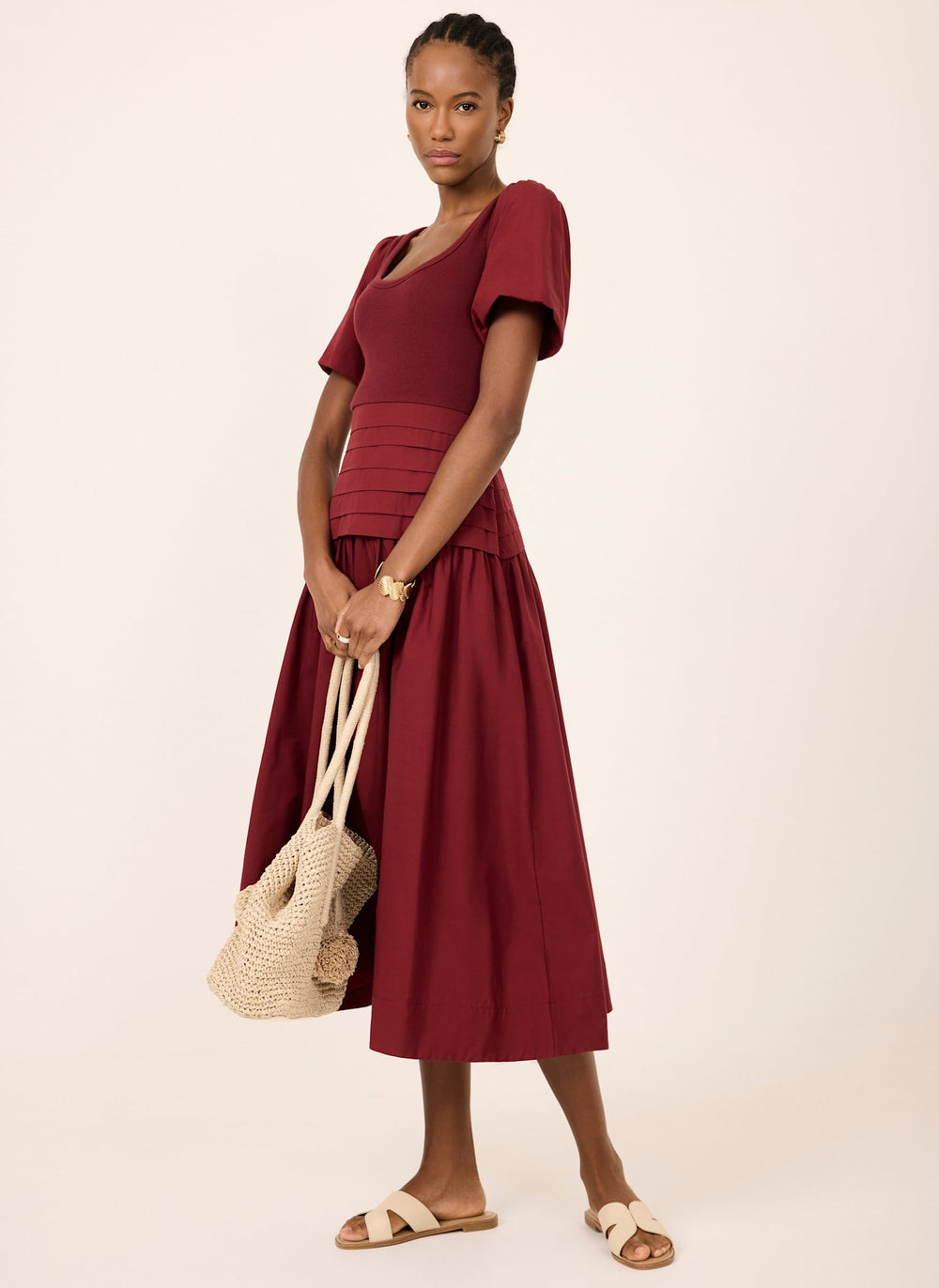 Burgundy Cotton Blend Maxi Dress