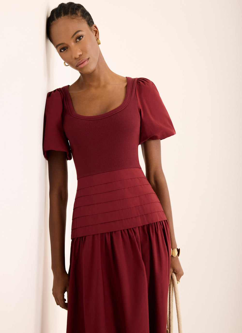 Burgundy Cotton Blend Maxi Dress