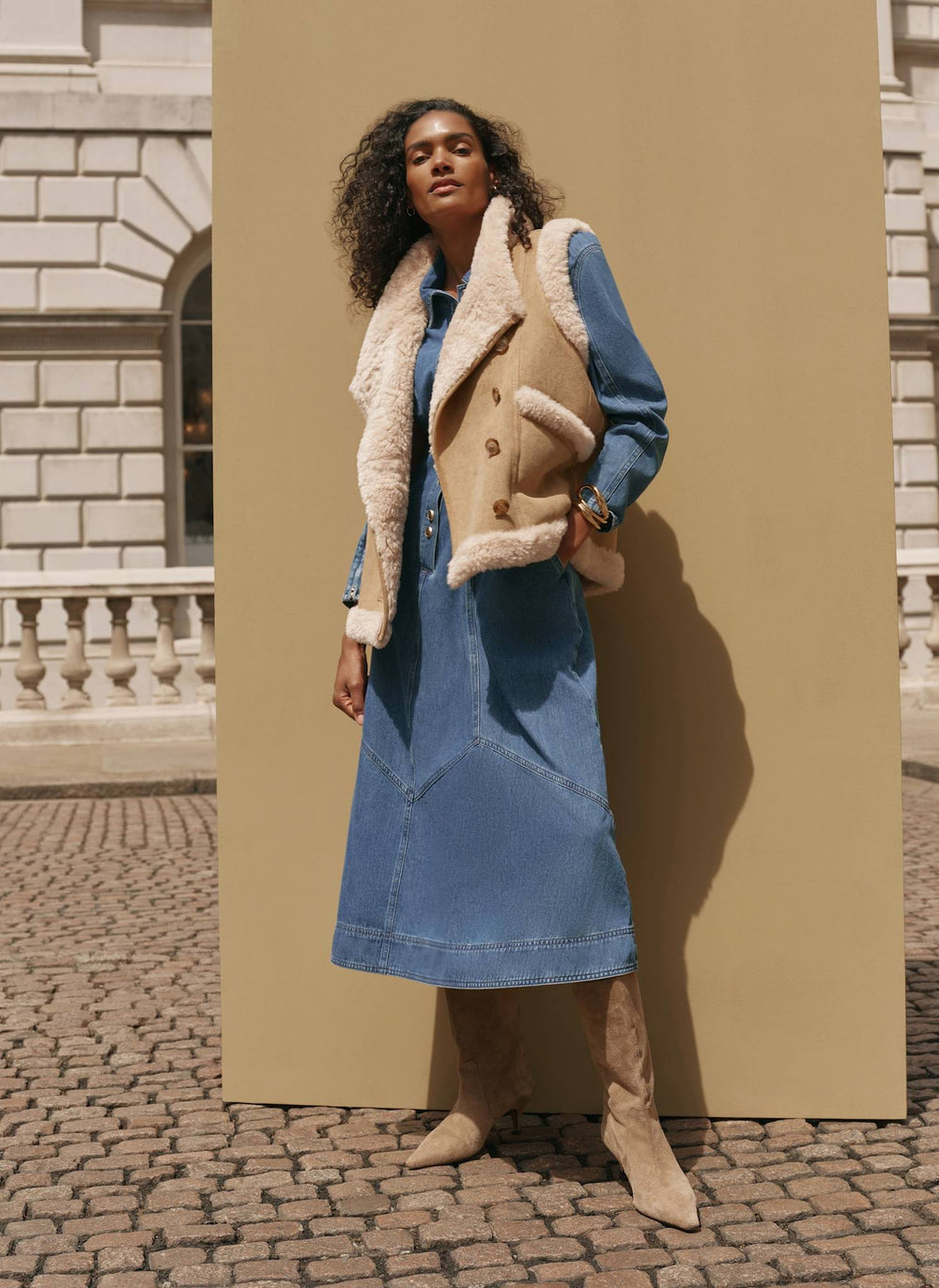 Mid Indigo Denim Midi Shirt Dress