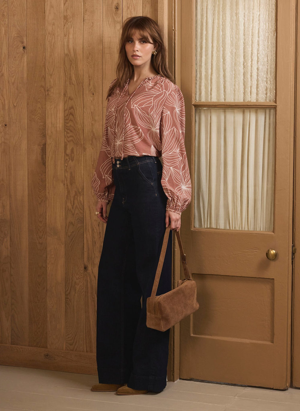 Brown Floral Print Blouse