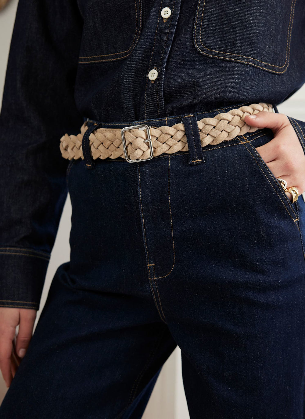 Neutral Suede Woven Belt