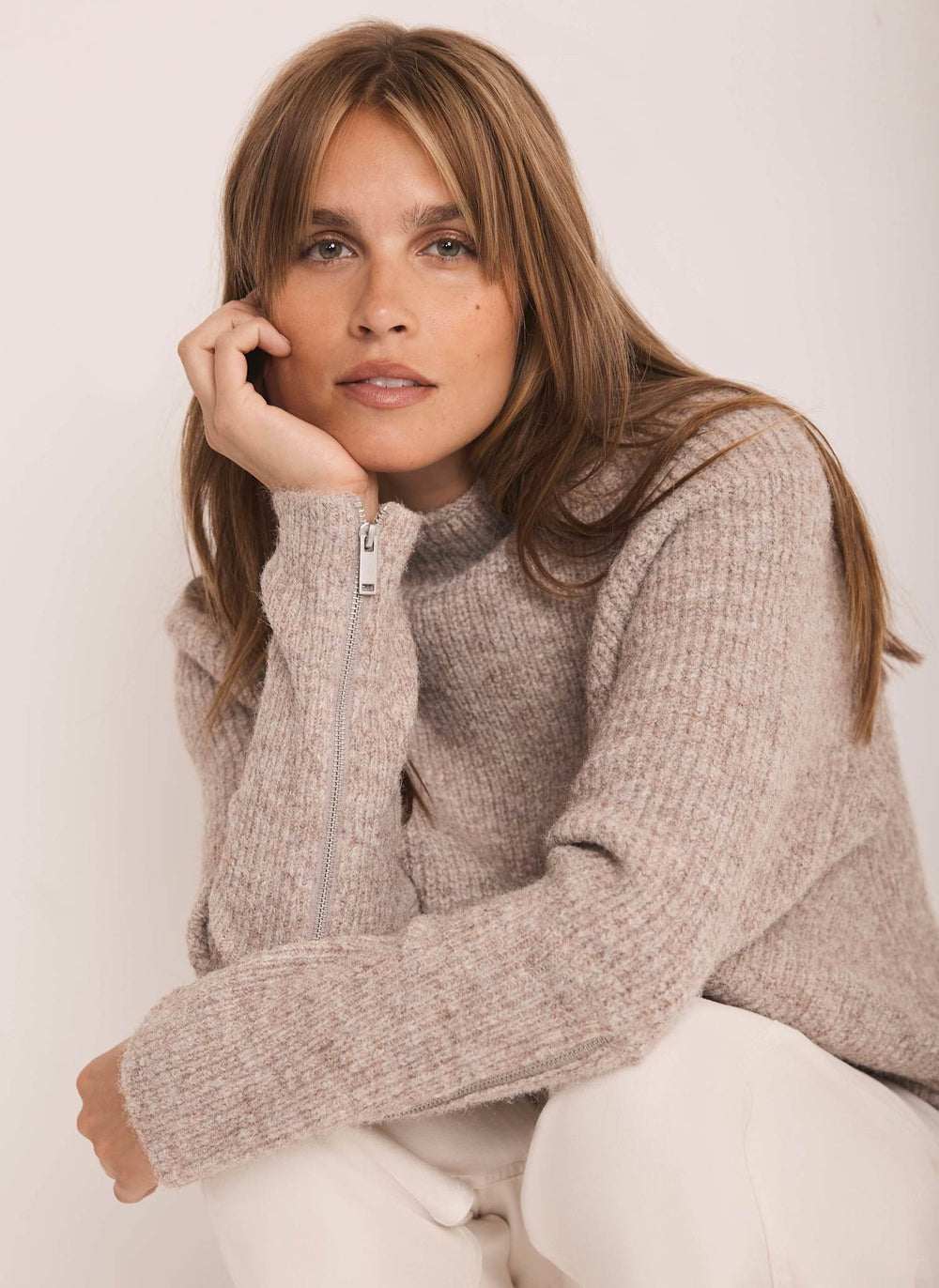 Neutral Zip Detail Batwing Jumper