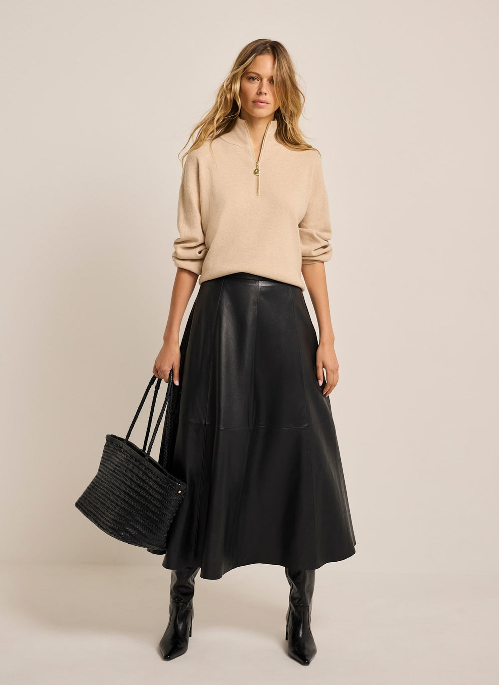 Neutral Funnel Neck Zip Through Jumper