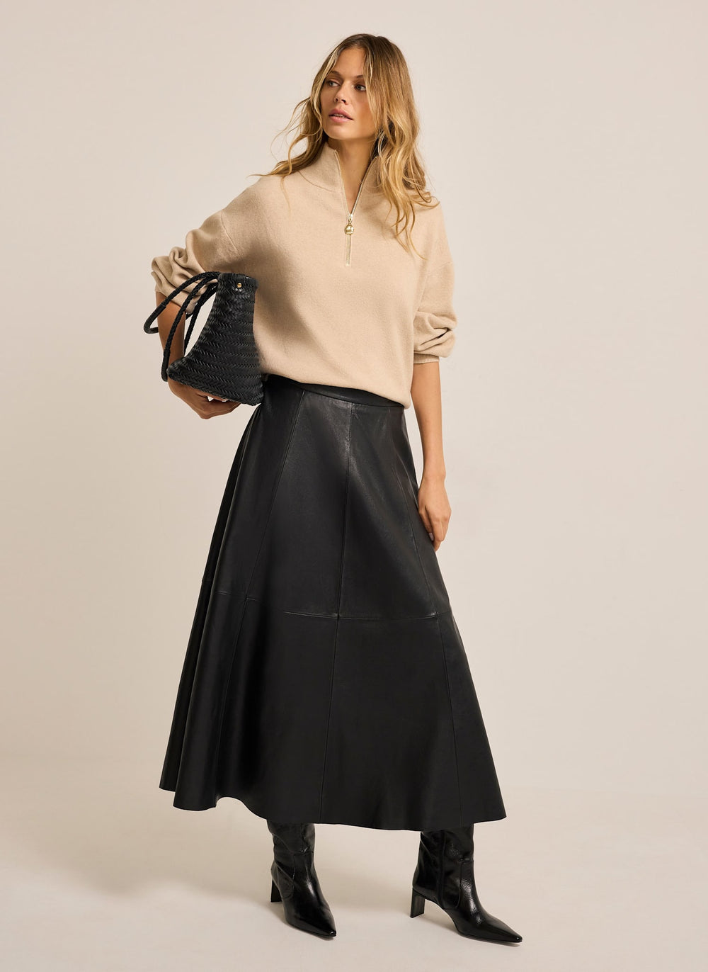 Neutral Funnel Neck Zip Through Jumper