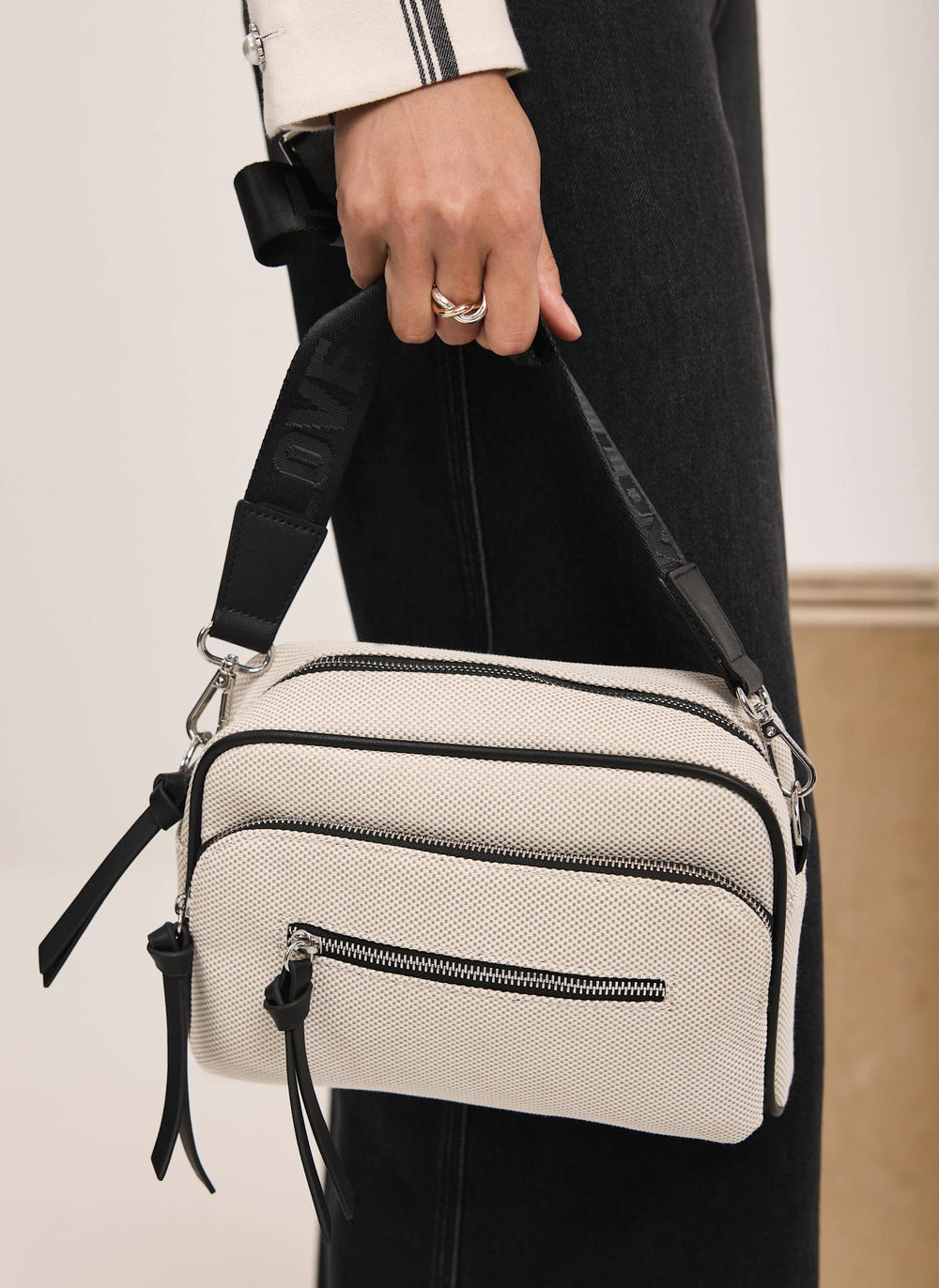 Cream Canvas Cross Body Bag