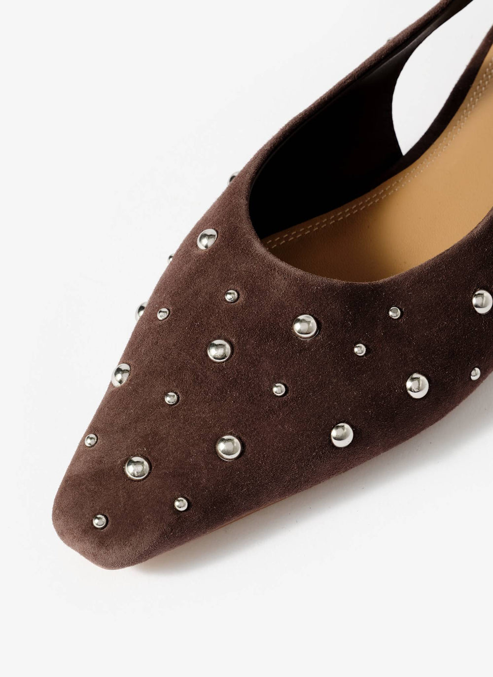 Casey Brown Suede Studded Slingback Flats