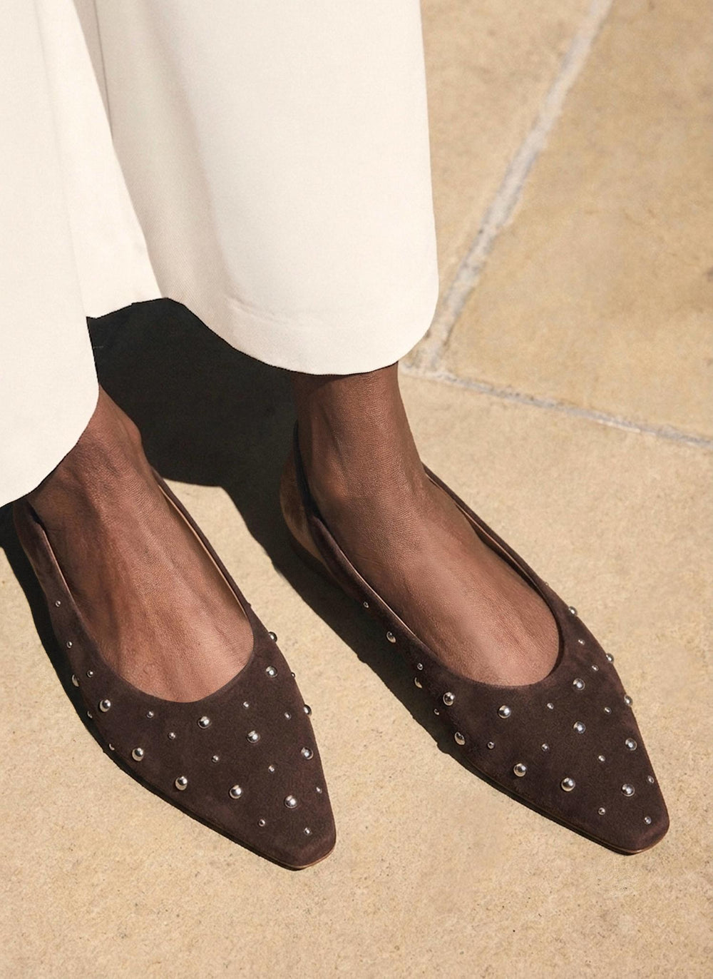 Casey Brown Suede Studded Slingback Flats