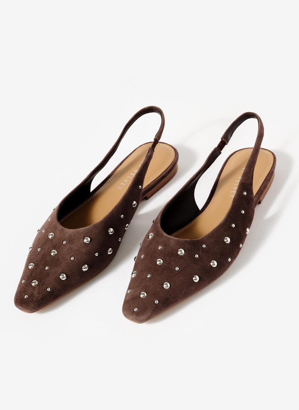 Casey Brown Suede Studded Slingback Flats