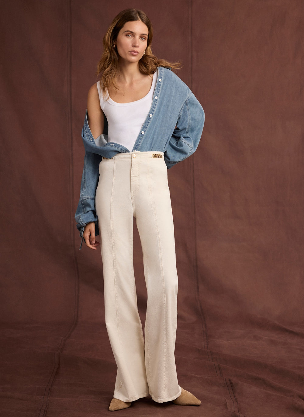 Cream Denim Flared Jeans