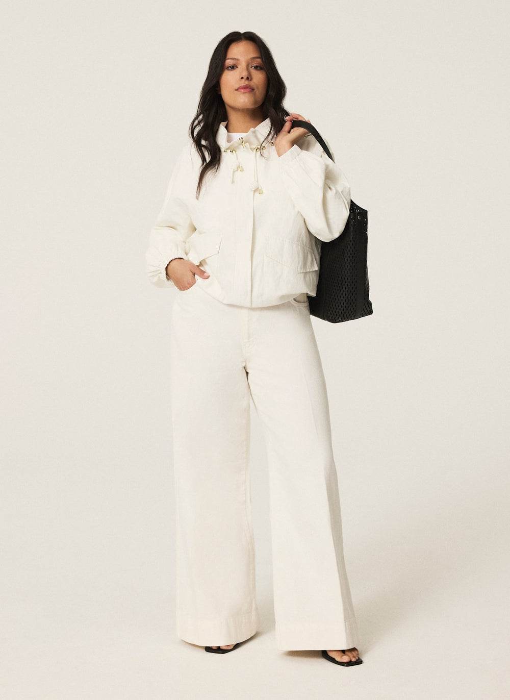 Cream Wide Leg Jeans