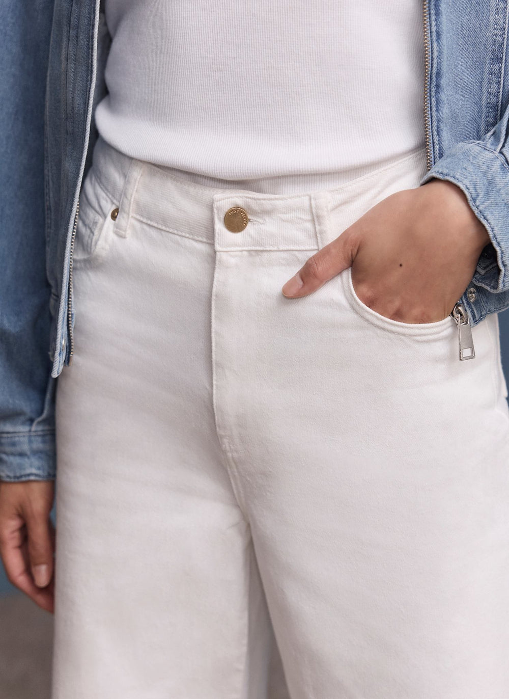 Cream Wide Leg Jeans