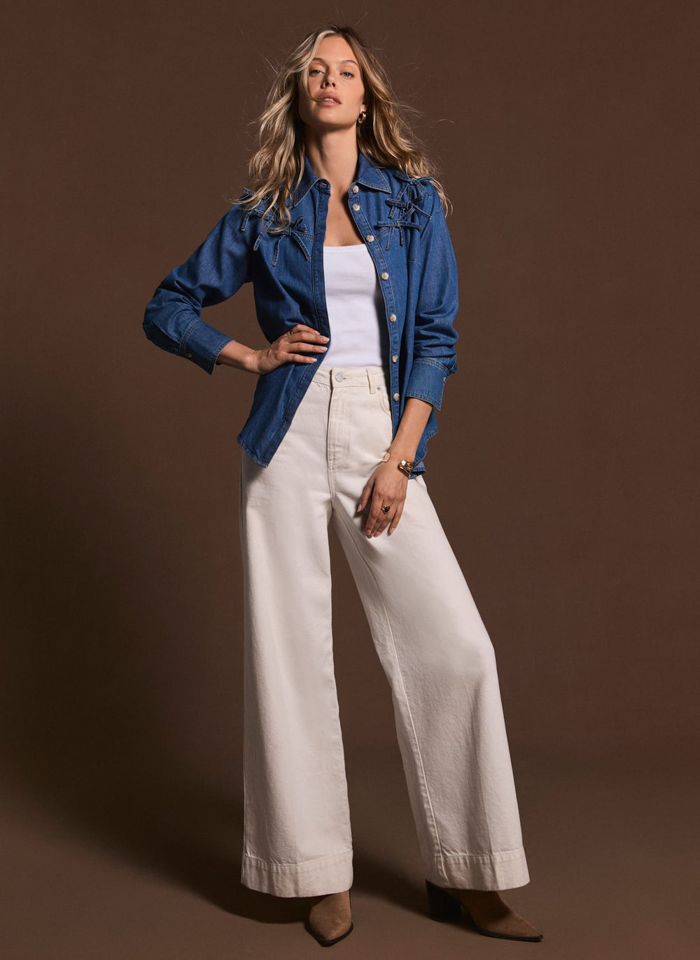 Cream Wide Leg Jeans