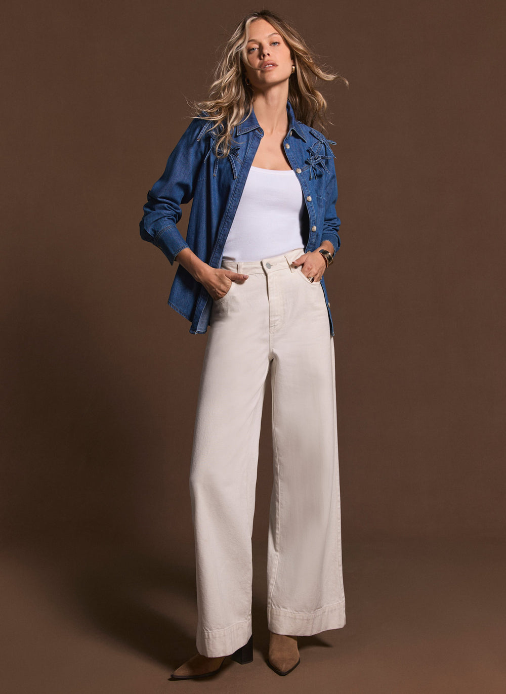 Cream Wide Leg Jeans