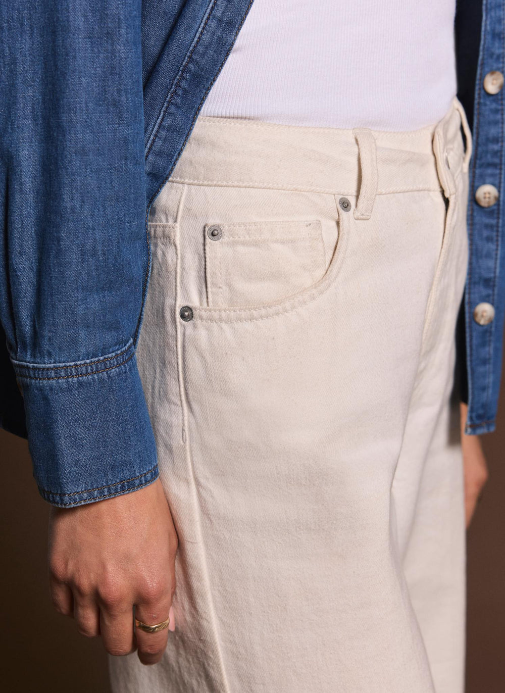 Cream Wide Leg Jeans