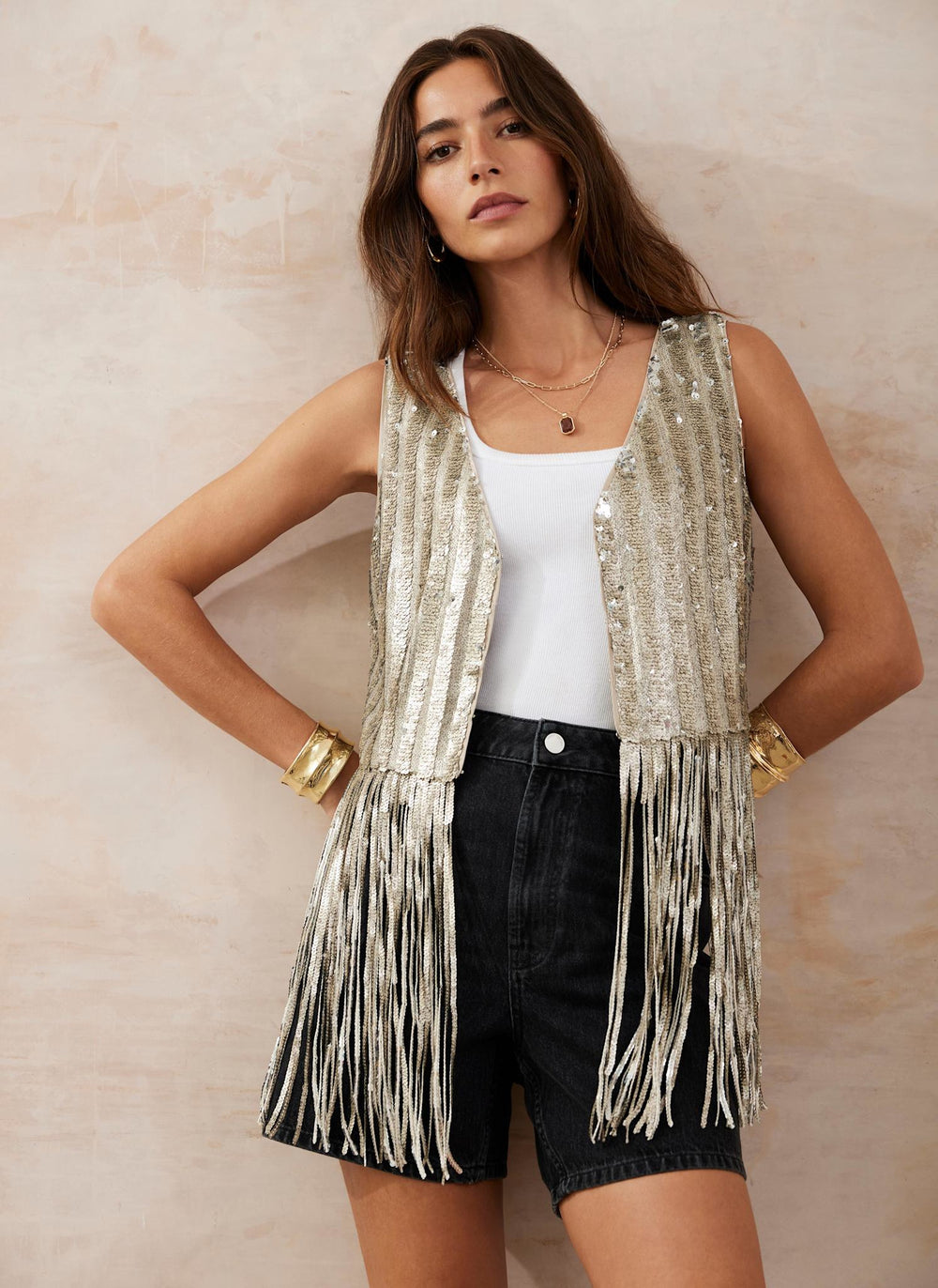 Gold Sequin Fringed Top