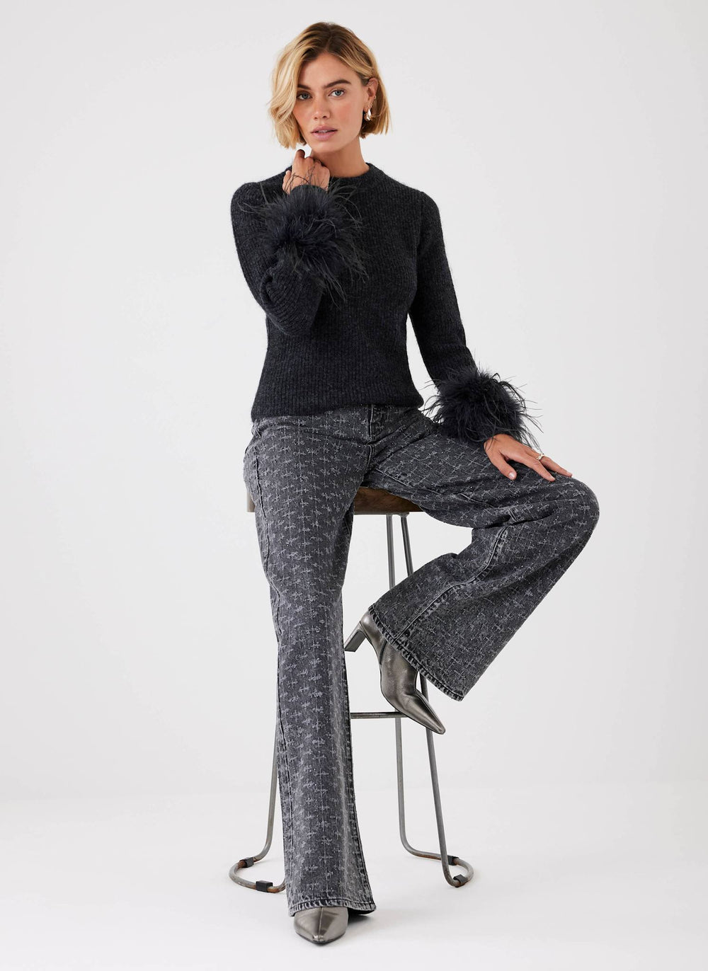 Grey Feather Trim Jumper