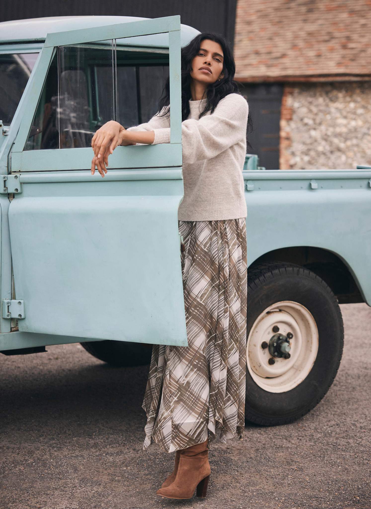 Brown Layered Knit Checked Print Midi Dress – Mint Velvet