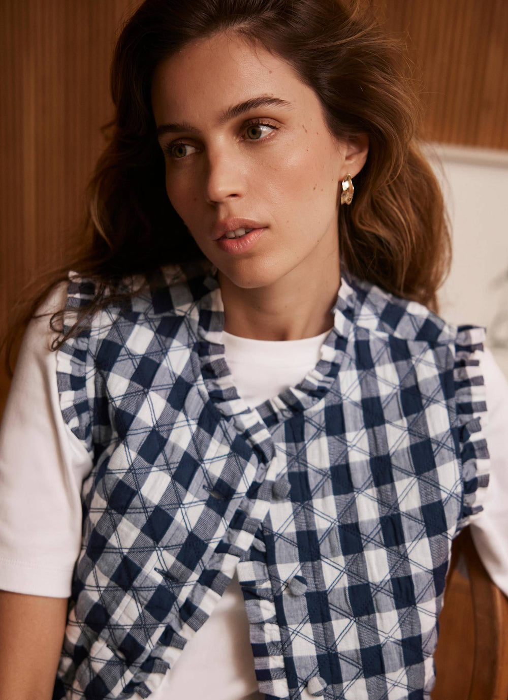 Blue Gingham Quilted Gilet