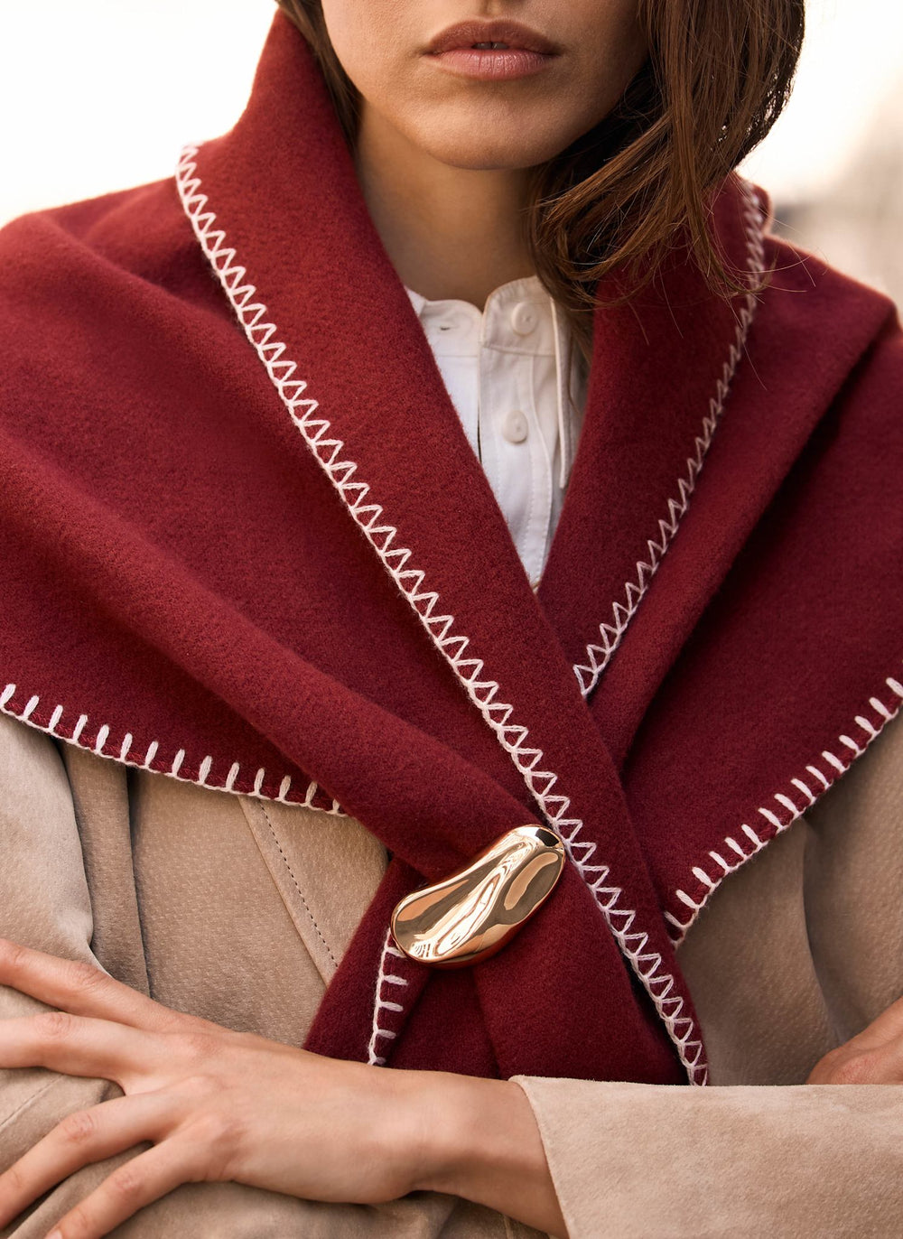 Burgundy Knit Stitch Detail Scarf
