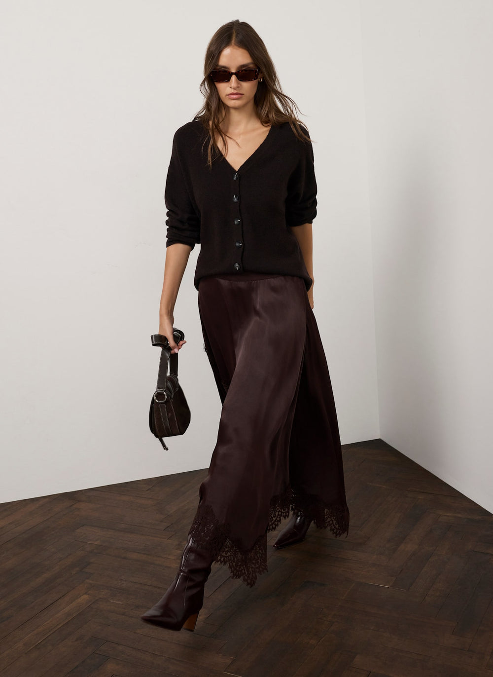 Brown V-Neck Knit Cardigan