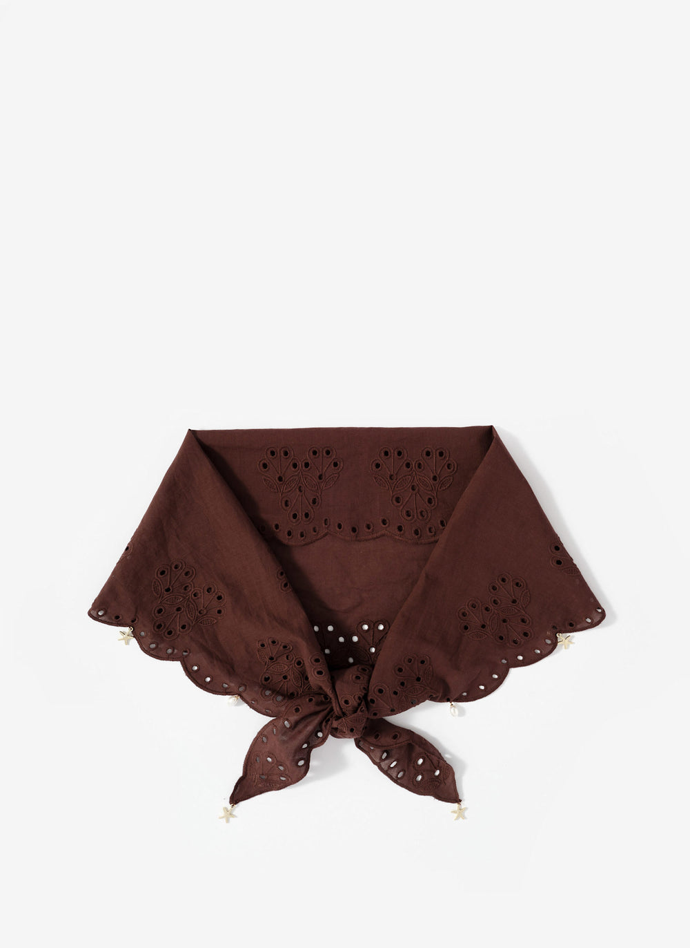 Brown Cotton Broderie Charm Scarf