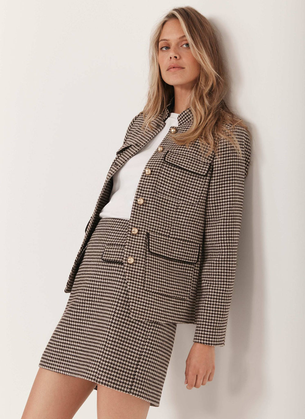 Brown Checked Military Jacket