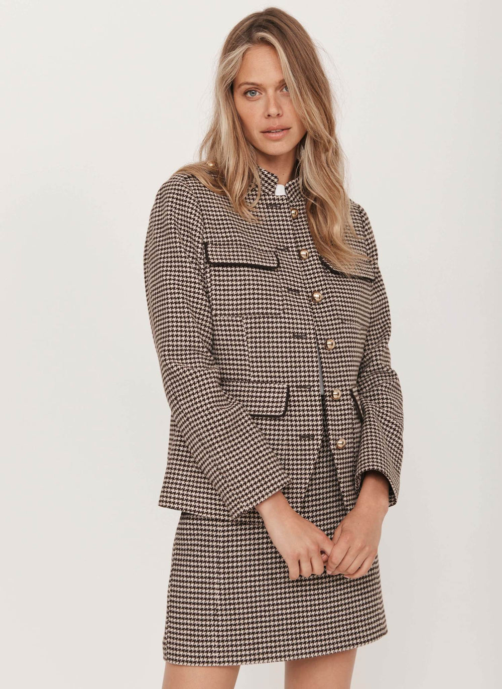 Brown Checked Military Jacket