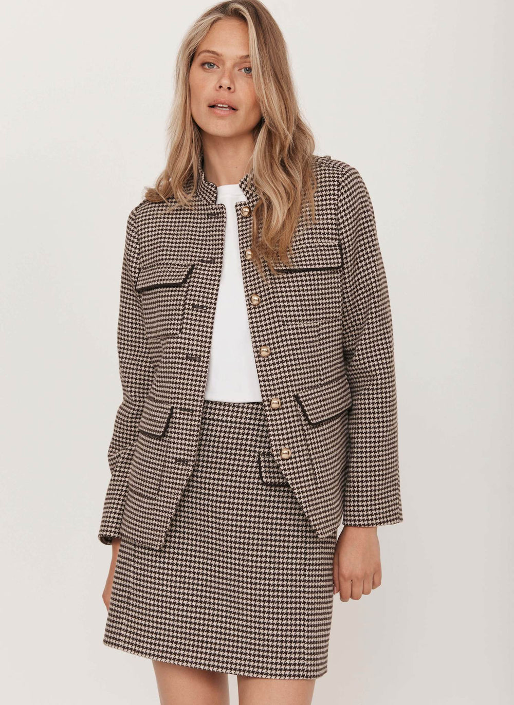 Brown Checked Military Jacket