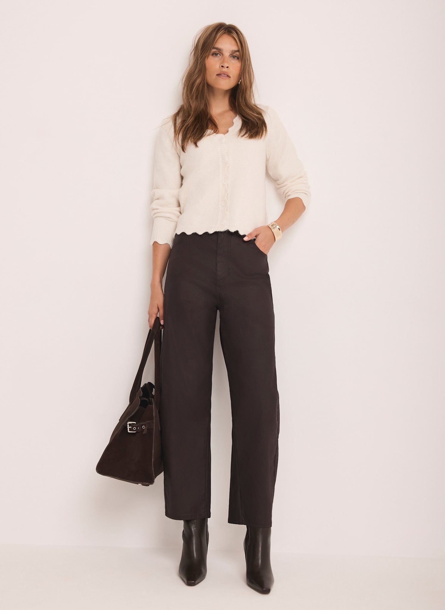 Brown Coated Barrel Leg Jeans – Mint Velvet