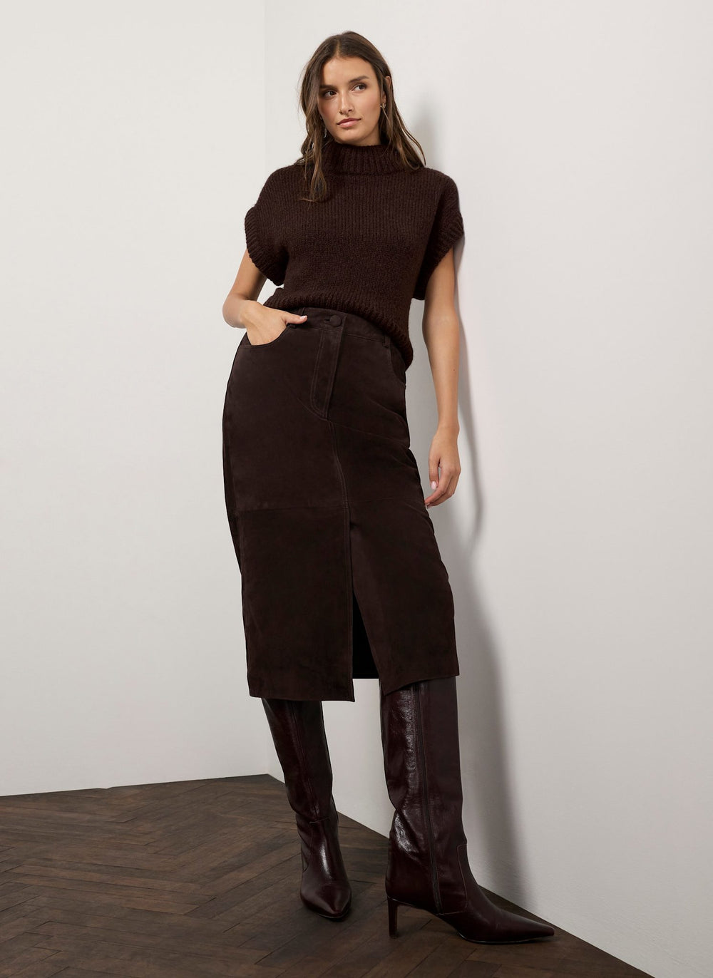 Brown High Neck Knit Top