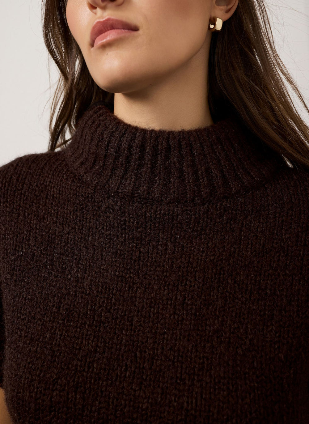Brown High Neck Knit Top