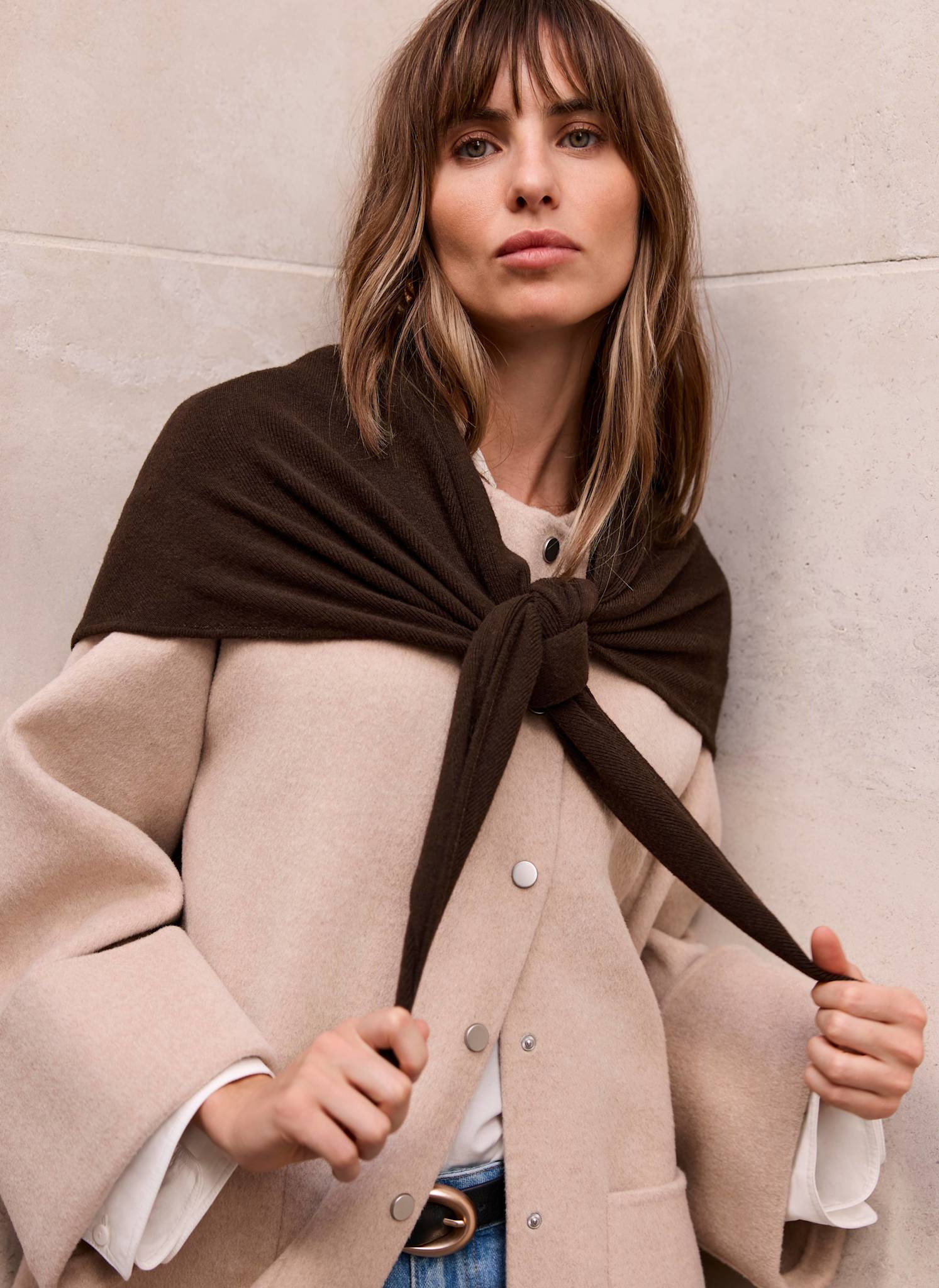 Brown Wrap Triangle Knit Scarf – Mint Velvet