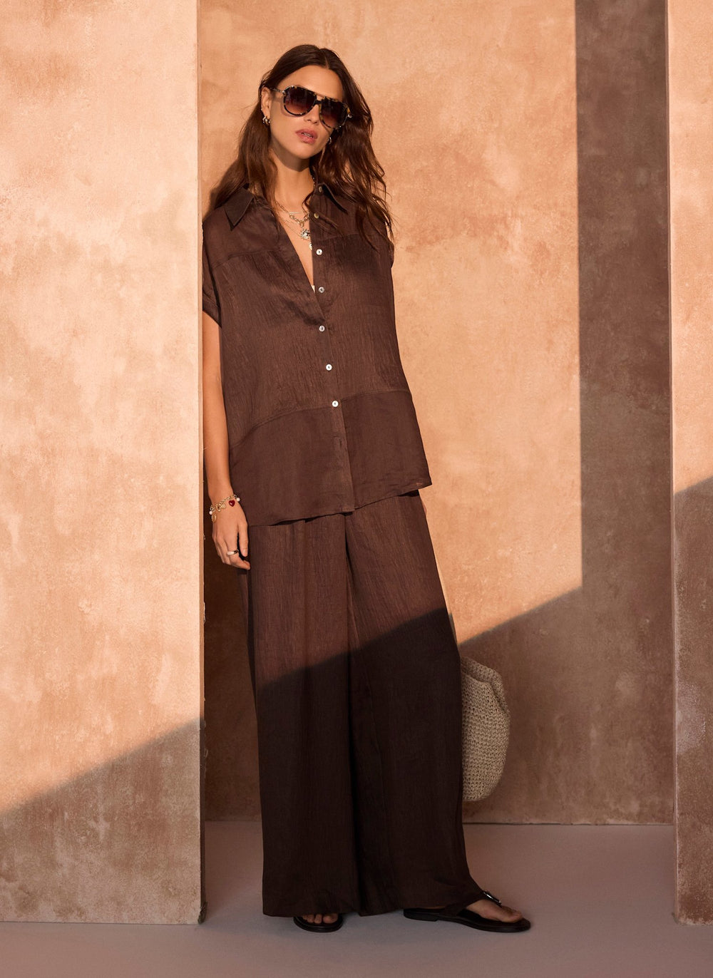 Brown Linen Blend Shirt