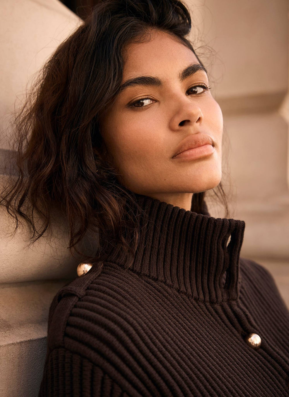 Brown Ribbed Knit Jacket