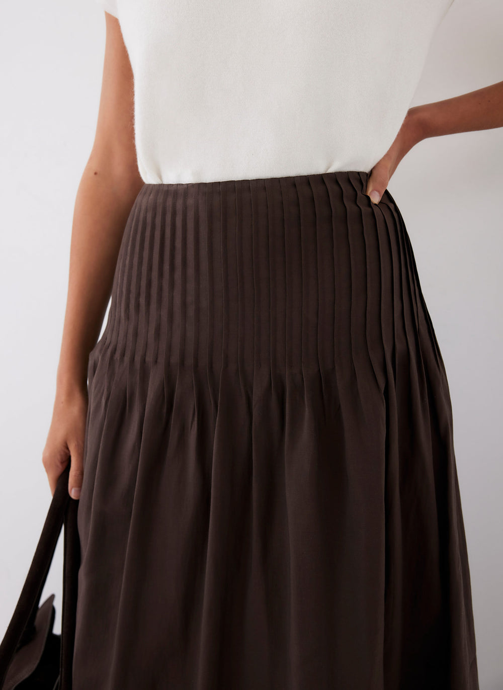 Brown Pintuck Maxi Skirt