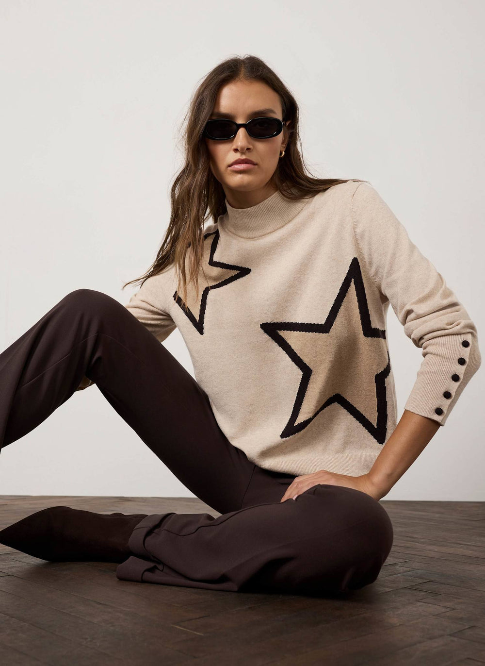 Neutral Cotton Blend Star Detail Jumper