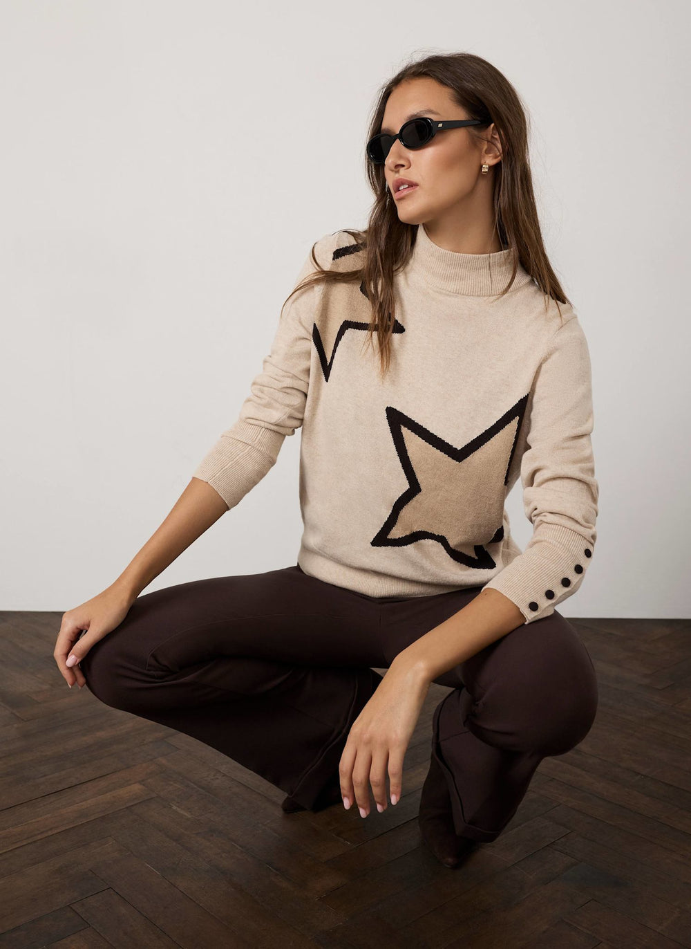 Neutral Cotton Blend Star Detail Jumper