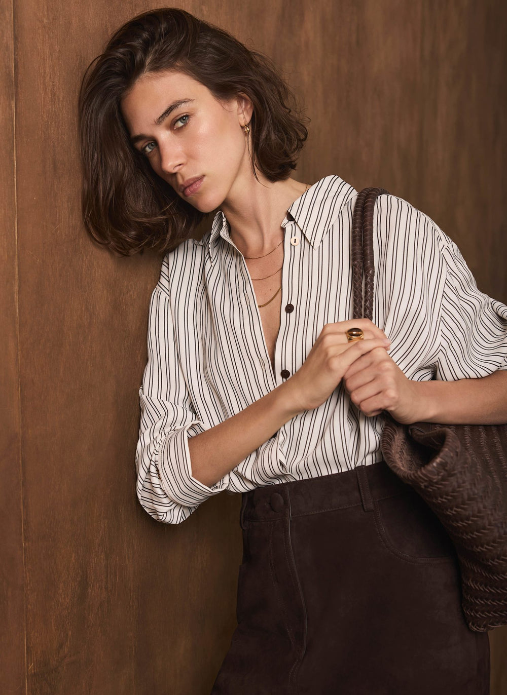 Neutral Brown Stripe Shirt