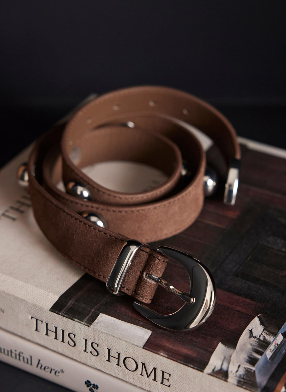 Brown Studded Suede Belt