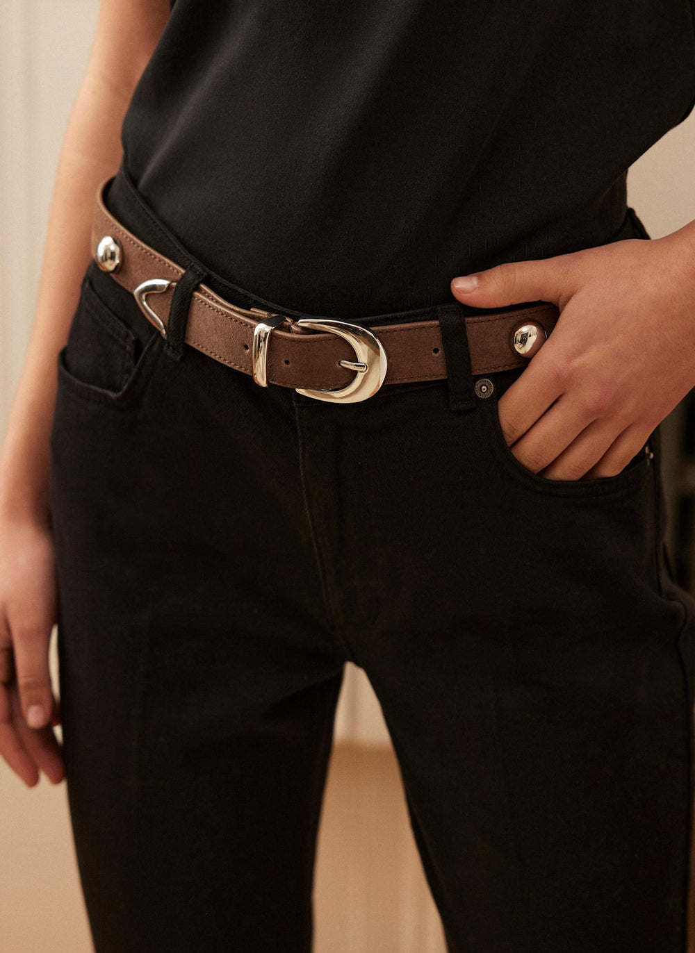 Brown Studded Suede Belt